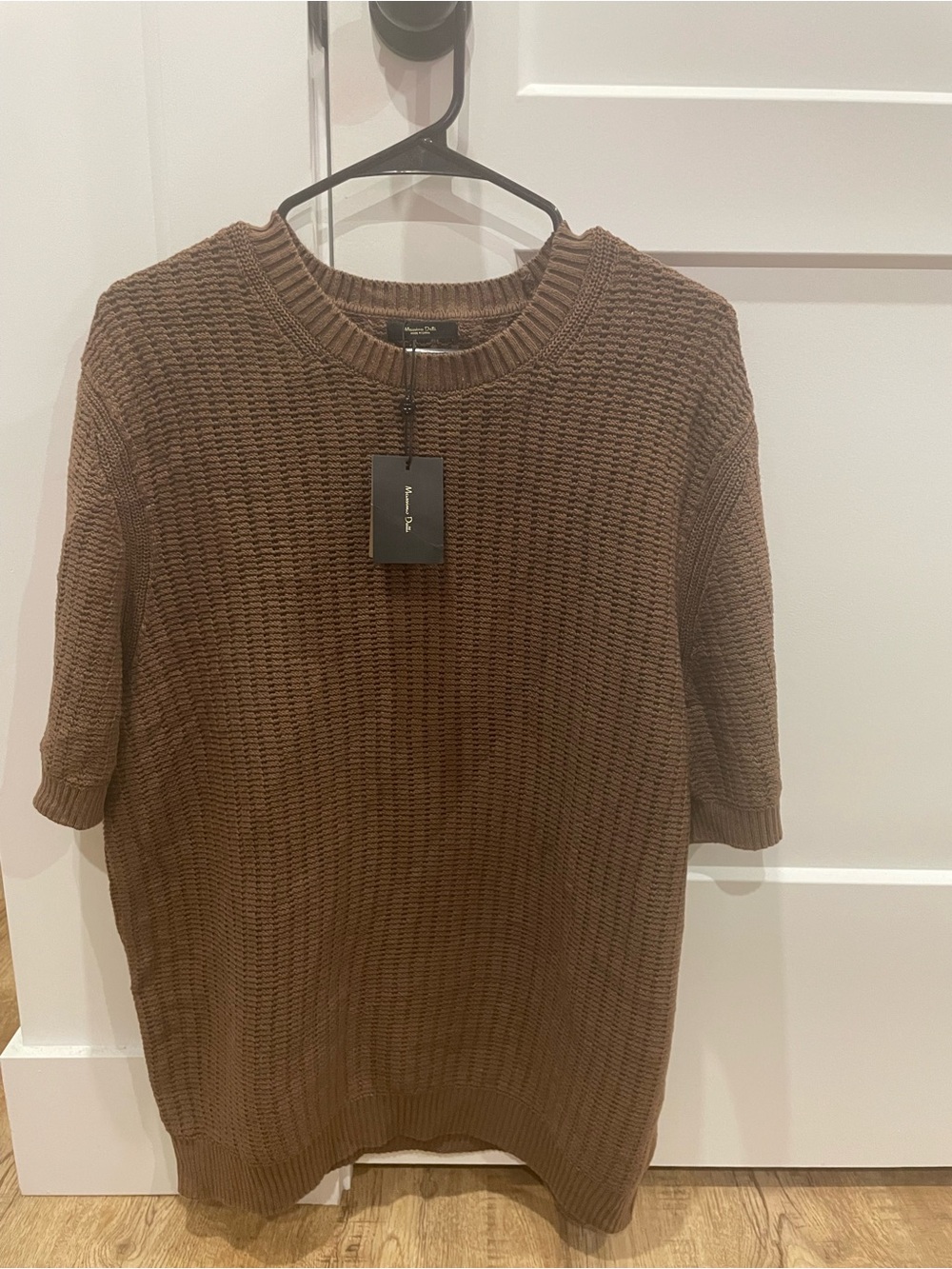 Massimo Dutti Brown Short-Sleeve Crewneck Knit Top